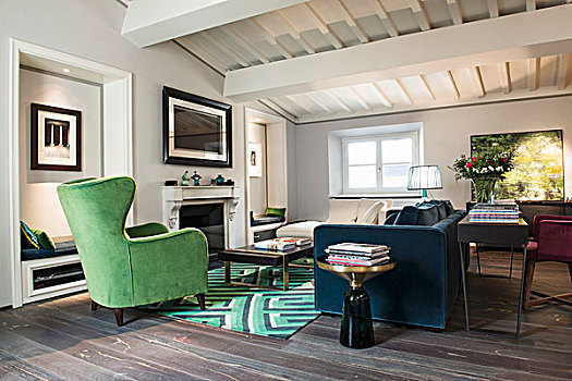 绿色,椅子,蓝色,沙发,桌子,背影,室内,白色,天花板