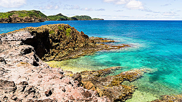 风景,石头,海洋,尼维斯岛,圣文森,格林纳丁斯群岛,西印度群岛
