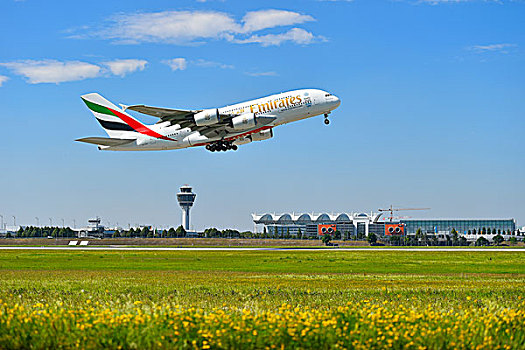 空中客车,a380,酋长国,航线,开始,慕尼黑,机场,巴伐利亚,德国,欧洲