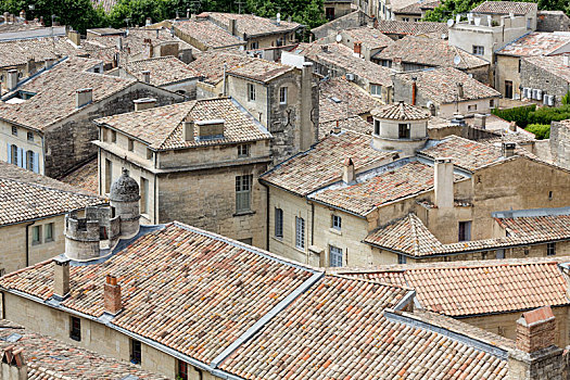 高处,砖瓦,屋顶,小镇,法国南部
