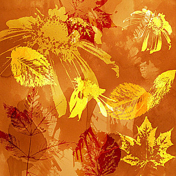 艺术,花,叶子,秋天,背景,卡片,金色,红色