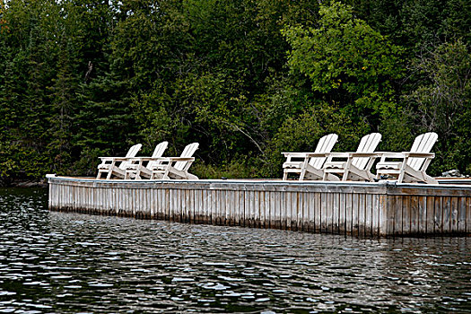 宽木躺椅,码头,湖,木头,安大略省,加拿大