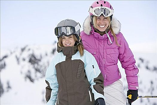 母女,滑雪,不列颠哥伦比亚省,加拿大