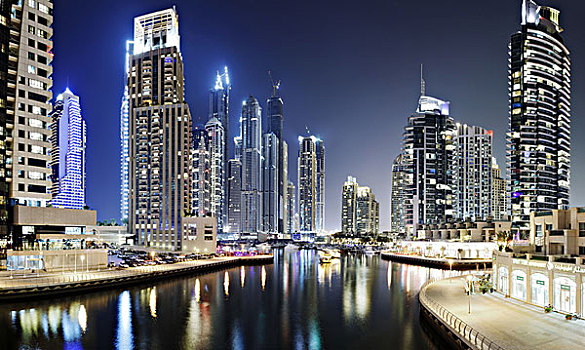 迪拜,码头,夜晚,酋长国