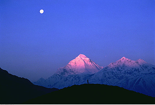 月亮,日出,顶峰,尼泊尔