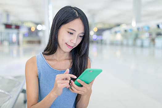 女人,使用,手机,香港,机场