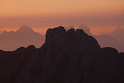 岩石,脊,日出,奥地利,提洛尔