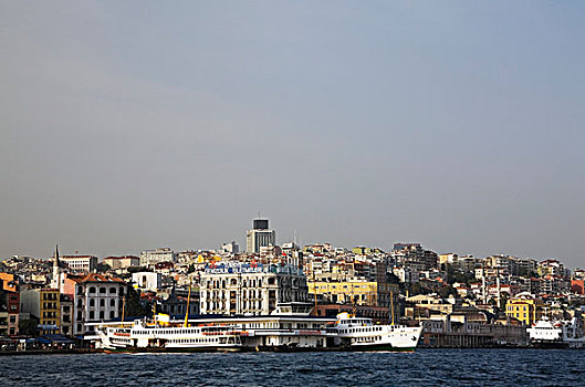 渡轮,船,停靠,乘客,博斯普鲁斯海峡,海峡,伊斯坦布尔,土耳其
