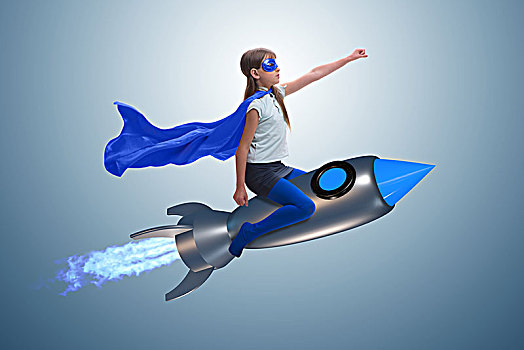 小女孩,飞,火箭,超人,概念
