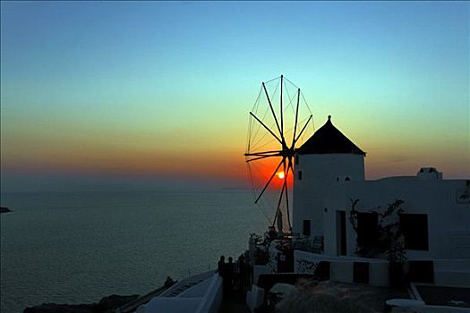 日落,圣特林,爱琴海,希腊