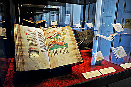 巴伐利亚,图书馆,一层,展示,财富,文字,移动,过渡,媒体,15世纪,世纪,历史,圣经,慕尼黑,德国,欧洲