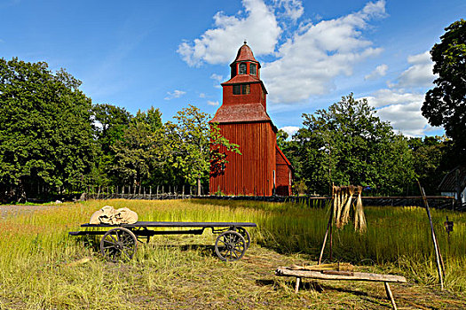 木质,红色,教堂,露天博物馆,斯德哥尔摩,瑞典,欧洲