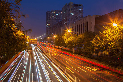 城市夜景,北京夜景,车流
