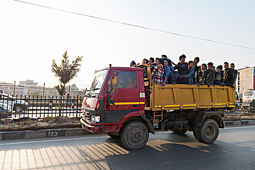 加德满都,区域,尼泊尔,卡车,人,街道
