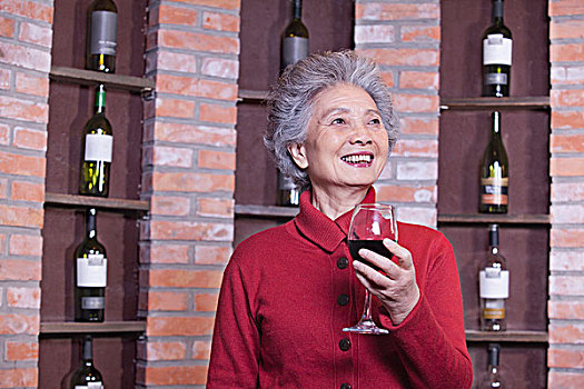 老年,女人,拿着,葡萄酒杯,头像