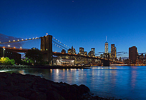 曼哈顿,金融区,布鲁克林大桥,夜晚,纽约,美国