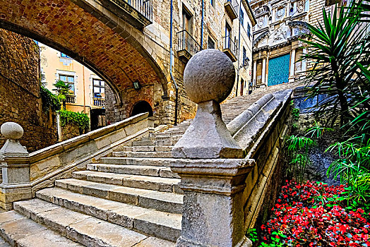 历史,石头,楼梯,老城,赫罗纳,加泰罗尼亚,西班牙