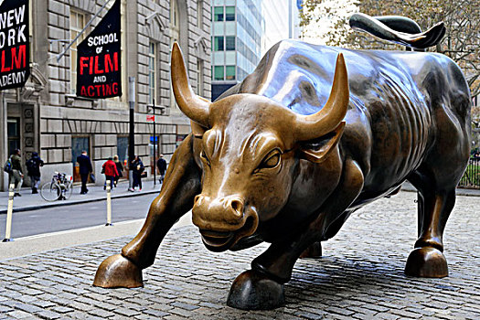 牛市,正面,證券交易所,紐約股票交易所,華爾街,曼哈頓,紐約,美國,北美