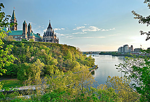 国会,国会山,远眺,渥太华河,渥太华,安大略省,加拿大