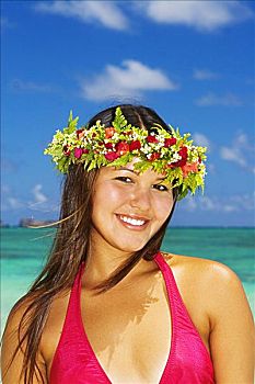 夏威夷,美女,女孩,穿,热带沙滩