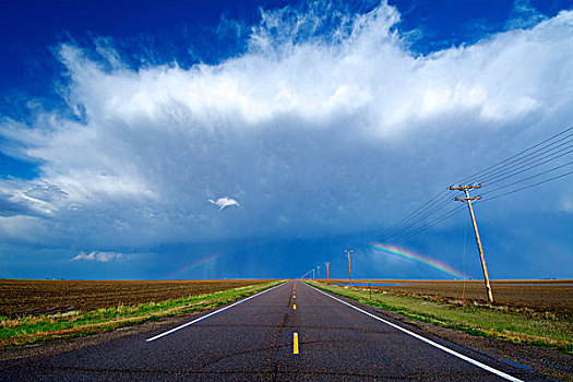 公路,风暴,彩虹,西部,堪萨斯,美国