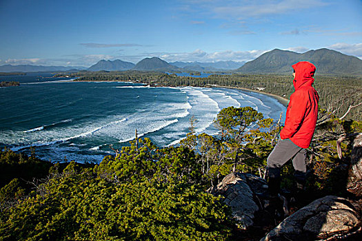 一个,男人,穿,红色,外套,湾,靠近,不列颠哥伦比亚省,加拿大