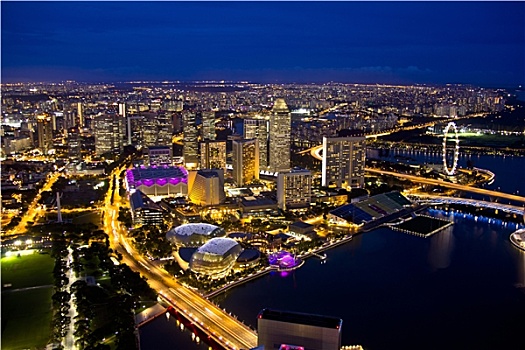 新加坡,天际线,晚间