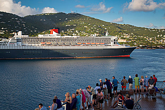 乘客,游船,风景,玛丽二世女王,停靠,夏洛特阿马利亚,港口,圣托马斯,美国维京群岛