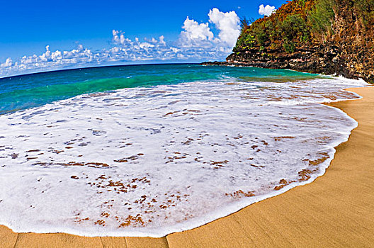 沙子,海浪,海滩,小路,纳帕利海岸,岛屿,考艾岛,夏威夷,美国
