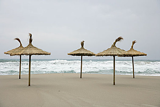 伞,海滩,马略卡岛,西班牙