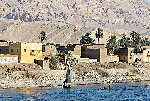 乡村,尼罗河,路克索神庙,尼罗河流域,埃及,非洲