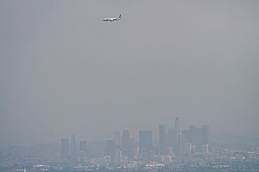 洛杉矶,飞机,国际机场,洛杉矶市区,风景,烟雾,远景,航拍