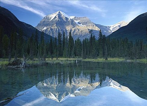 罗布森山,顶峰,加拿大,落基山脉,反射,湖,不列颠哥伦比亚省