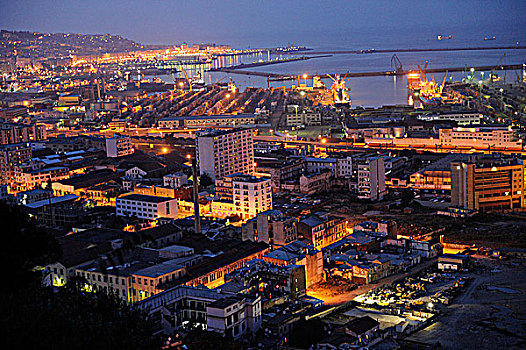 阿尔及利亚,阿尔及尔,港口,夜晚