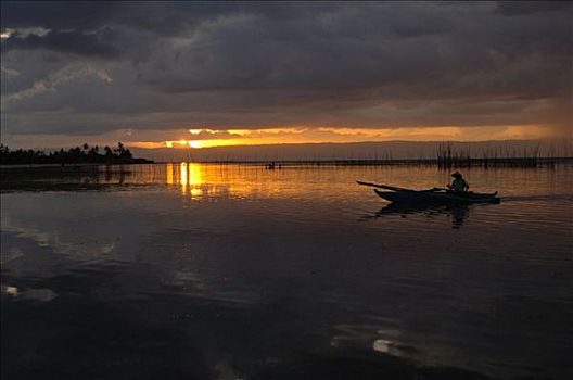 日落,渔船,彭佬岛,岛屿,菲律宾