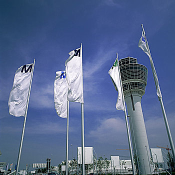 旗帜,控制塔,慕尼黑机场