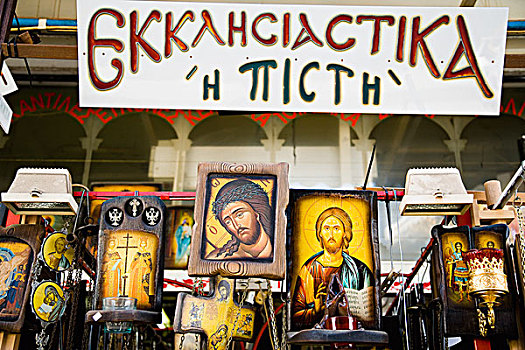 希腊,象征,香炉,宗教,物品,出售,市场货摊,塞萨洛尼基