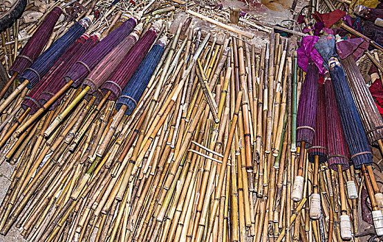 缅甸,掸邦,区域,宾德雅,制作,竹子,朝鲜纸,遮阳伞