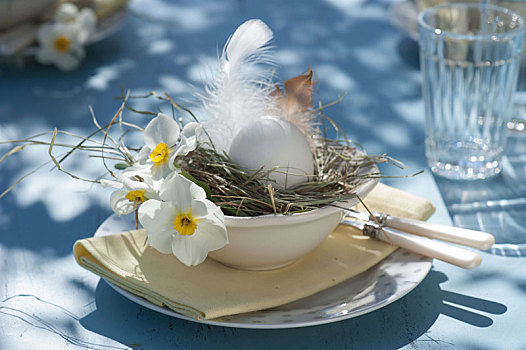 白色,复活节餐桌,装饰,平台