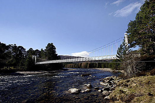 苏格兰,阿伯丁,巴尔莫拉尔,吊桥,上方,迪河,17世纪,垂钓,钓鱼运动,河,著名,三文鱼