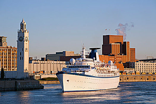 远洋客轮,水,蒙特利尔,天际线,魁北克,加拿大