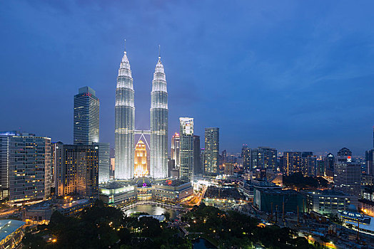 双子塔,黄昏,吉隆坡,马来西亚,亚洲