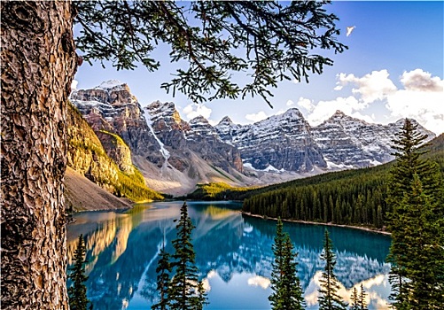 风景,湖,山脉,艾伯塔省,加拿大