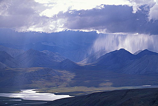美国,阿拉斯加,国家野生动植物保护区,乌云,上方,布鲁克斯山,河
