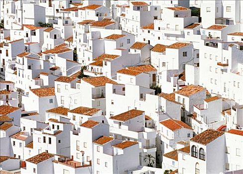 屋顶,城镇,白房子,普韦布洛,安达卢西亚,卡塞雷斯,马拉加,西班牙,欧洲
