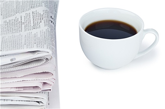 一堆,报纸,咖啡杯