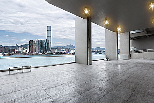 现代办公室,建筑,香港,空,砖,地面