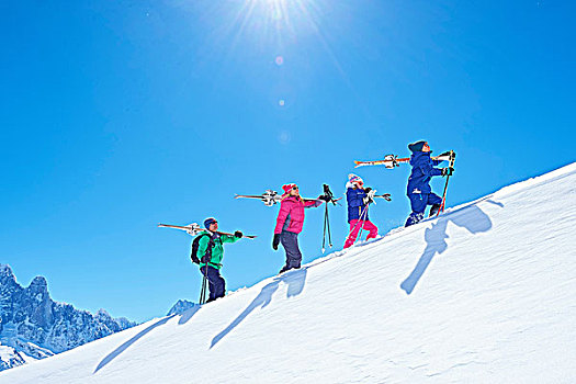 家庭,滑雪,旅游,夏蒙尼,法国