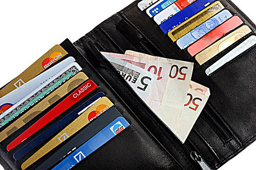 皮夹,多样,信用卡,银行卡,卡片,欧元钞票