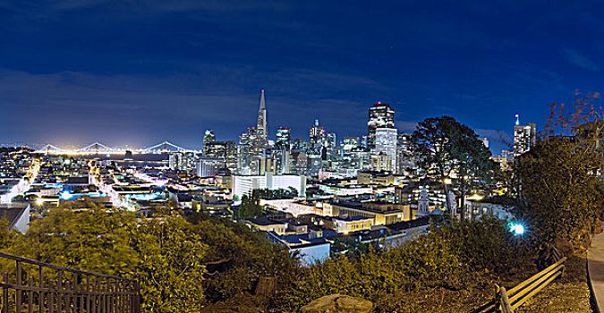 城市,旧金山,光亮,天际线